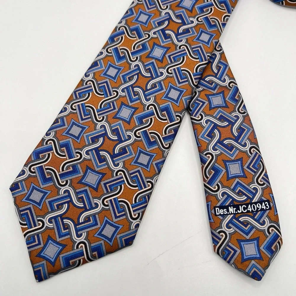 Daniel‎ Cremieux Signature Mantero Silk Tie Geometric Orange Multi Made In Italy